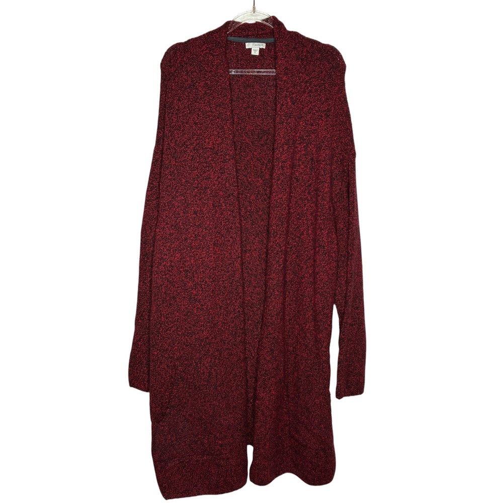Pure Jill Womens‎ XL Red Black Cardigan Sweater Wool Blend Open Front Longline